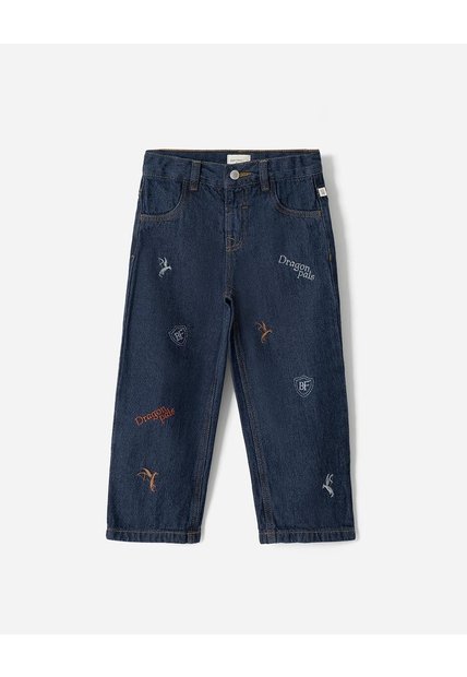 Jean Straight Apliques Bordados índigo Oscuro Niño Azul Oscuro