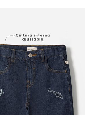 Jean Straight Apliques Bordados índigo Oscuro Niño Azul Oscuro