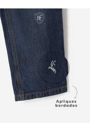 Jean Straight Apliques Bordados índigo Oscuro Niño Azul Oscuro