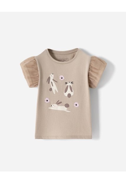 Camiseta Regular Estampada Niña Beige