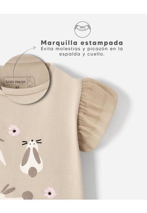 Camiseta Regular Estampada Niña Beige