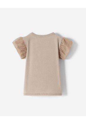 Camiseta Regular Estampada Niña Beige
