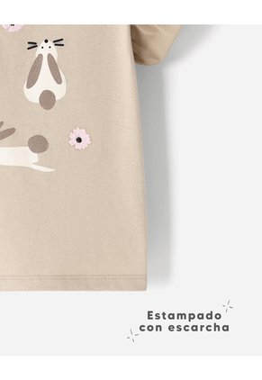 Camiseta Regular Estampada Niña Beige