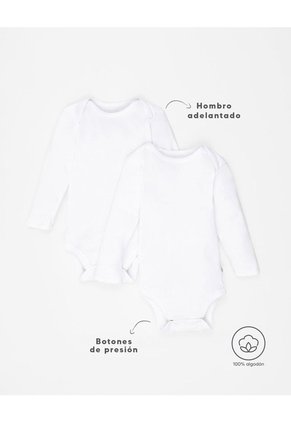 Body Manga Larga Algodón X2unds Surtido Bebé Unisex Blanco