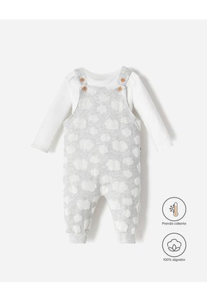 Conjunto Body Algodón + Overol Bebé Unisex Gris