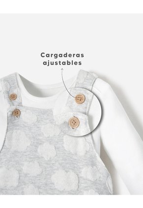 Conjunto Body Algodón + Overol Bebé Unisex Gris