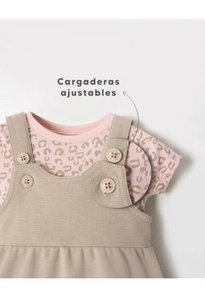 Conjunto Body + Vestido Algodón Bebé Niña Beige
