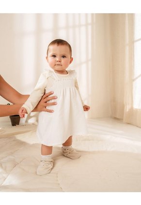 Conjunto Vestido + Bloomer Bebé Niña Blanco