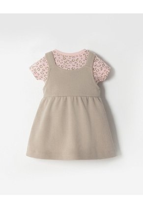 Conjunto Body + Vestido Algodón Bebé Niña Beige