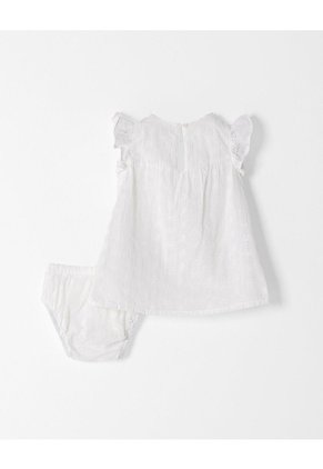 Conjunto Vestido + Panty Ojalillo Algodón Bebé Niña Blanco