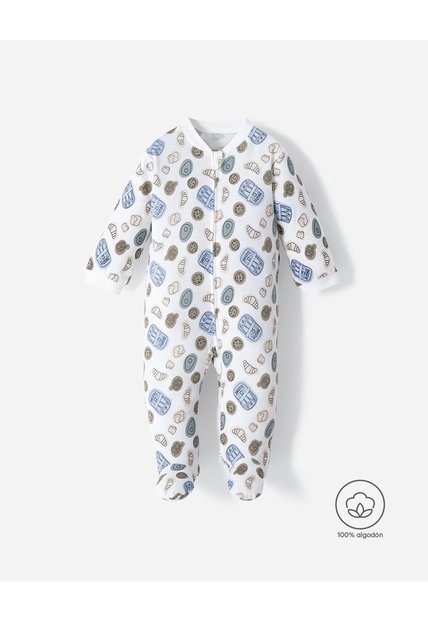 Pijama Algodón Cierre Doble Sentido Estampada Bebé Niño Blanco