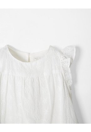 Conjunto Vestido + Panty Ojalillo Algodón Bebé Niña Blanco