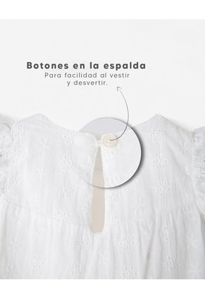Conjunto Vestido + Panty Ojalillo Algodón Bebé Niña Blanco