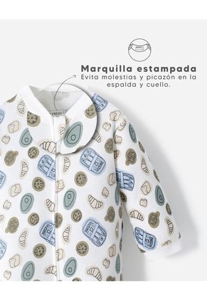 Pijama Algodón Cierre Doble Sentido Estampada Bebé Niño Blanco