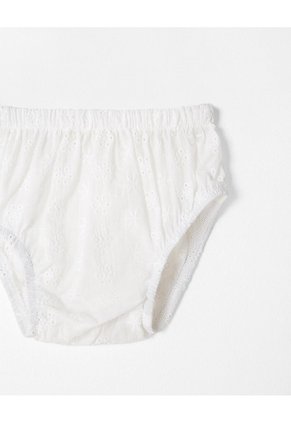 Conjunto Vestido + Panty Ojalillo Algodón Bebé Niña Blanco