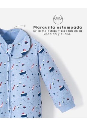 Pijama Algodón Cierre Doble Sentido Estampada Bebé Niño Azul