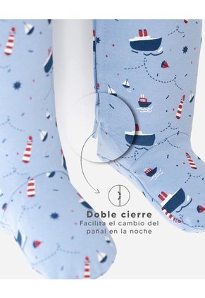 Pijama Algodón Cierre Doble Sentido Estampada Bebé Niño Azul