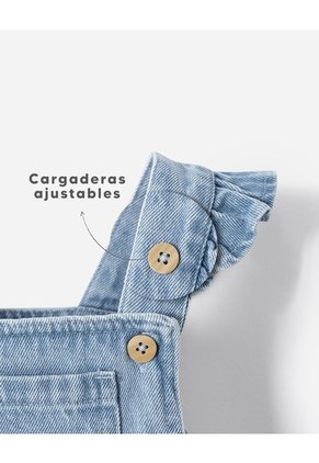 Overol Largo Apliques Bordados índigo Bebé Niña Azul Oscuro