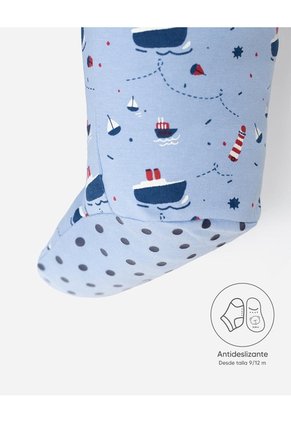 Pijama Algodón Cierre Doble Sentido Estampada Bebé Niño Azul