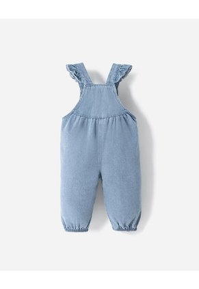 Overol Largo Apliques Bordados índigo Bebé Niña Azul Oscuro