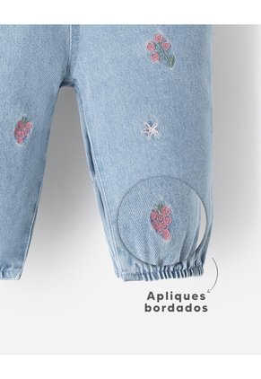Overol Largo Apliques Bordados índigo Bebé Niña Azul Oscuro