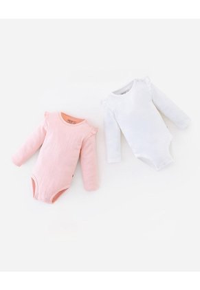 Body Manga Larga Algodón X2unds Bebé Niña Multicolor