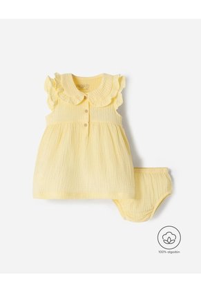 Conjunto Vestido + Bloomer Bebé Niña Amarillo