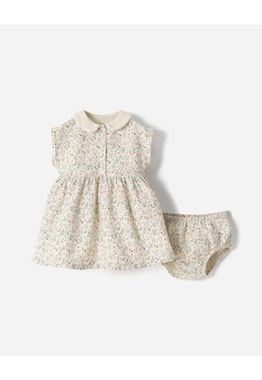 Conjunto Vestido + Bloomer Beige Bebé Niña Beige