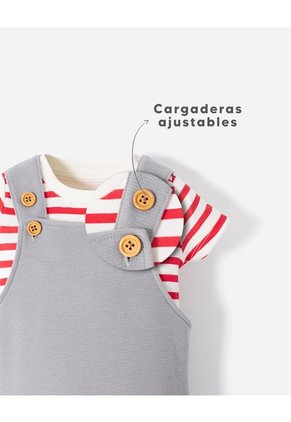 Conjunto Body + Overol Corto Bebé Niño Gris