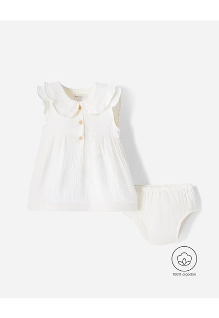 Conjunto Vestido + Bloomer Bebé Niña Beige