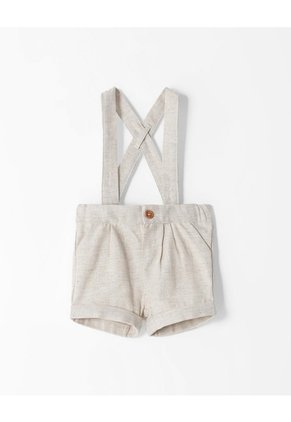 Bermuda + Cargaderas Lino Bebé Niño Beige