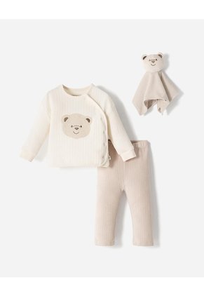 Conjunto + Peluche De Apego Bebé Niño Beige