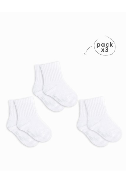 Medias Bebé Niño Algodón Largas Pack X3 Blancas Blanco