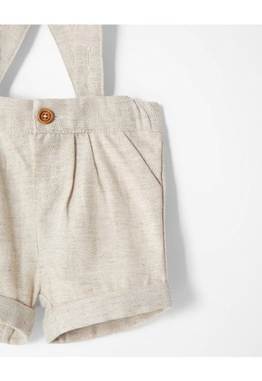 Bermuda + Cargaderas Lino Bebé Niño Beige