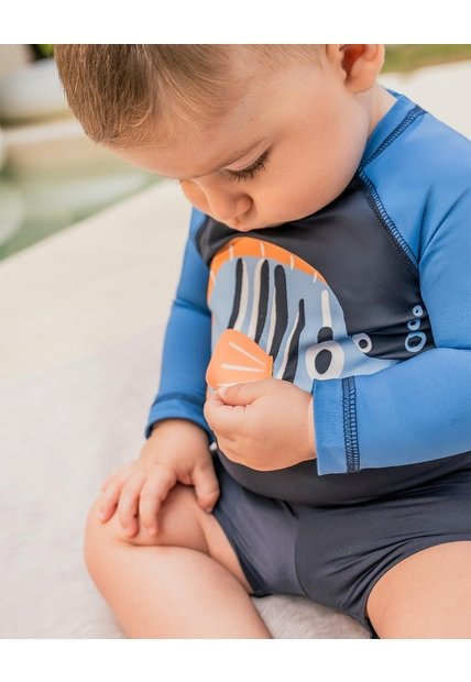 Traje De Baño Protección UV Estampado Bebé Niño Azul
