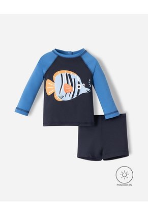 Traje De Baño Protección UV Estampado Bebé Niño Azul