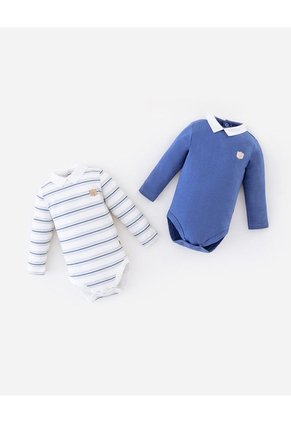 Body Manga Larga Algodón X2unds Bebé Niño Multicolor