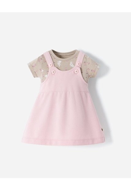Conjunto Body + Vestido Algodón Bebé Niña Rosa