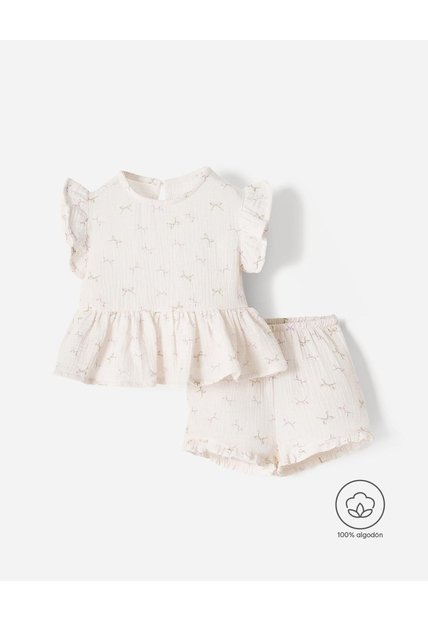Conjunto Blusa + Short Bebé Niña Beige