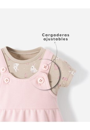 Conjunto Body + Vestido Algodón Bebé Niña Rosa