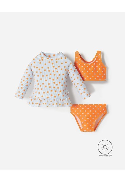 Vestido De Baño 3 Piezas Protección UV Estampado Bebé Niña Multicolor