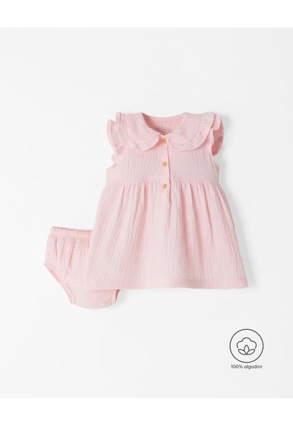 Conjunto Vestido + Bloomer Bebé Niña Rosa