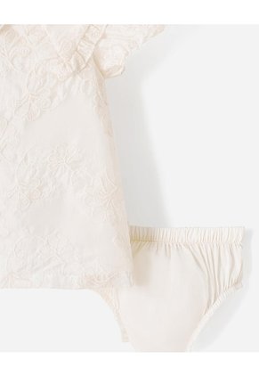 Conjunto Vestido + Bloomer Bordado Bebé Niña Blanco