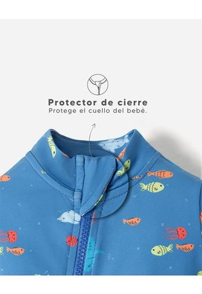 Traje De Baño Manga Larga Protección UV Estampado Bebé Niño Azul