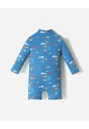 Traje De Baño Manga Larga Protección UV Estampado Bebé Niño Azul