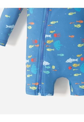 Traje De Baño Manga Larga Protección UV Estampado Bebé Niño Azul