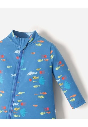 Traje De Baño Manga Larga Protección UV Estampado Bebé Niño Azul