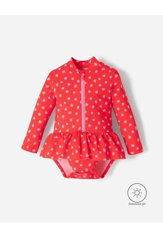 Vestido De Baño Manga Larga Protección UV Estampado Bebé Niña Rojo BABY FRESH
