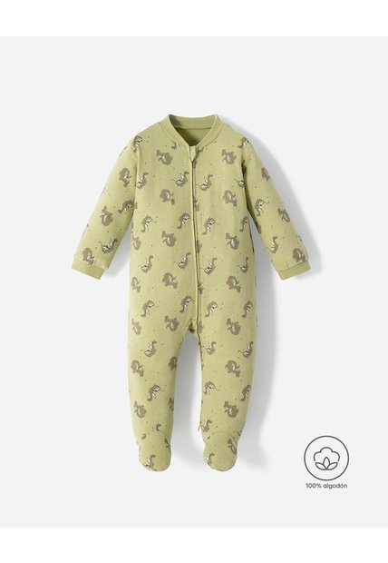 Pijama Algodón Cierre Doble Sentido Estampada Bebé Niño Verde
