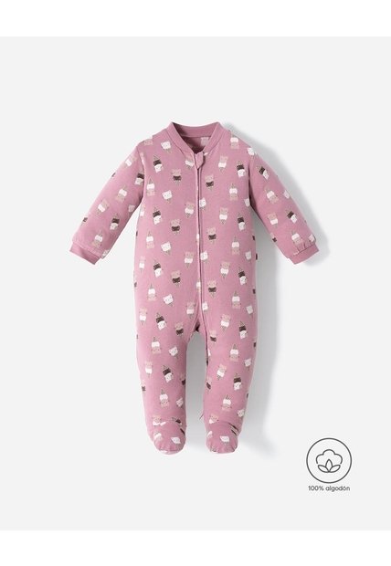 Pijama Algodón Cierre Doble Sentido Estampada Bebé Niña Rosa
